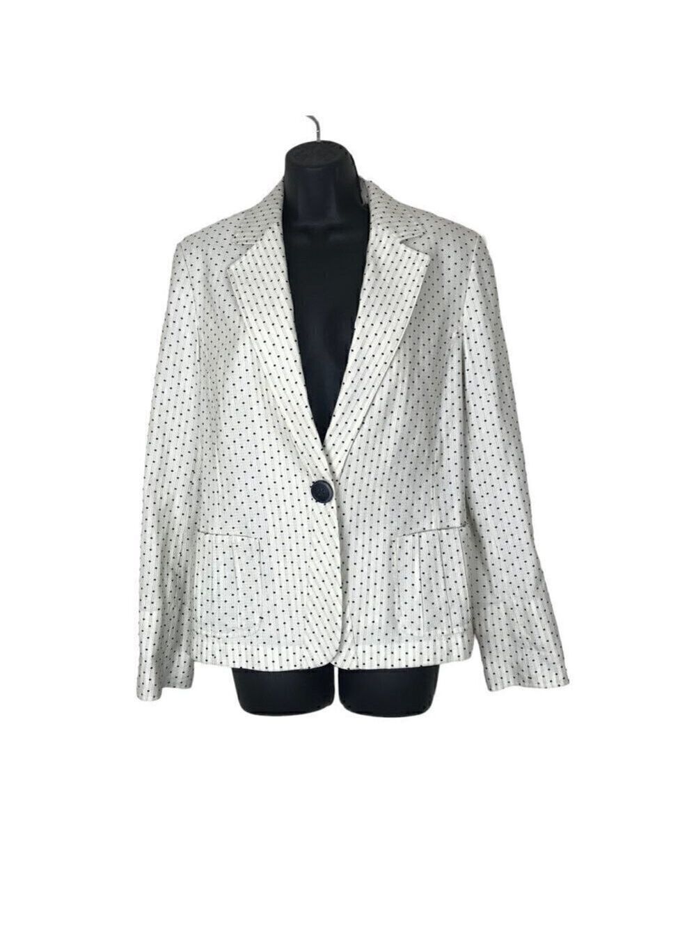 Lafayette 148 One Button  Black & White Polka Dot Blazer Size 10